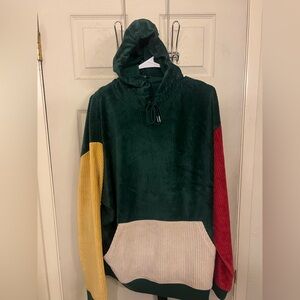 Asos Cord Velour Colorblock Hoodie with Green, Red, Yellow, and Cream Size L